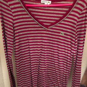 🐊Lacoste Long Sleeve Top - Magenta/Grey Stripe